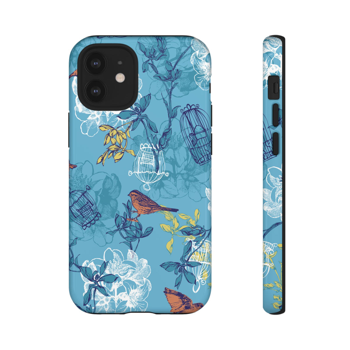 Floral Bird Tough Phone Case — Blue Birdcage Pattern