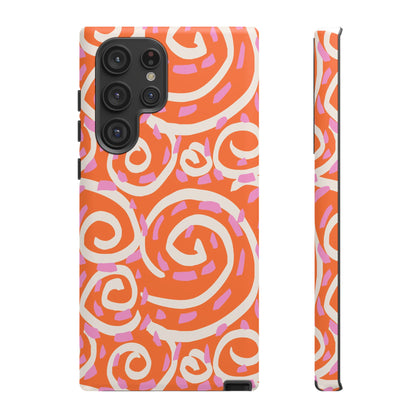 Spiral Swirl Tough Phone Case – Bright Orange & Pink Abstract Protection
