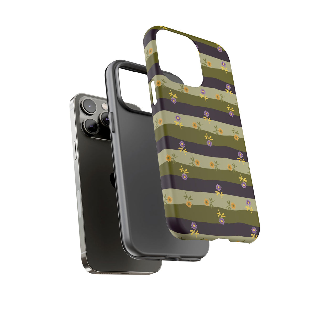 Floral Stripe Tough Phone Case — Olive & Plum Protective Cover