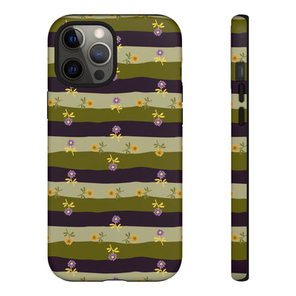 Floral Stripe Tough Phone Case — Olive & Plum Protective Cover
