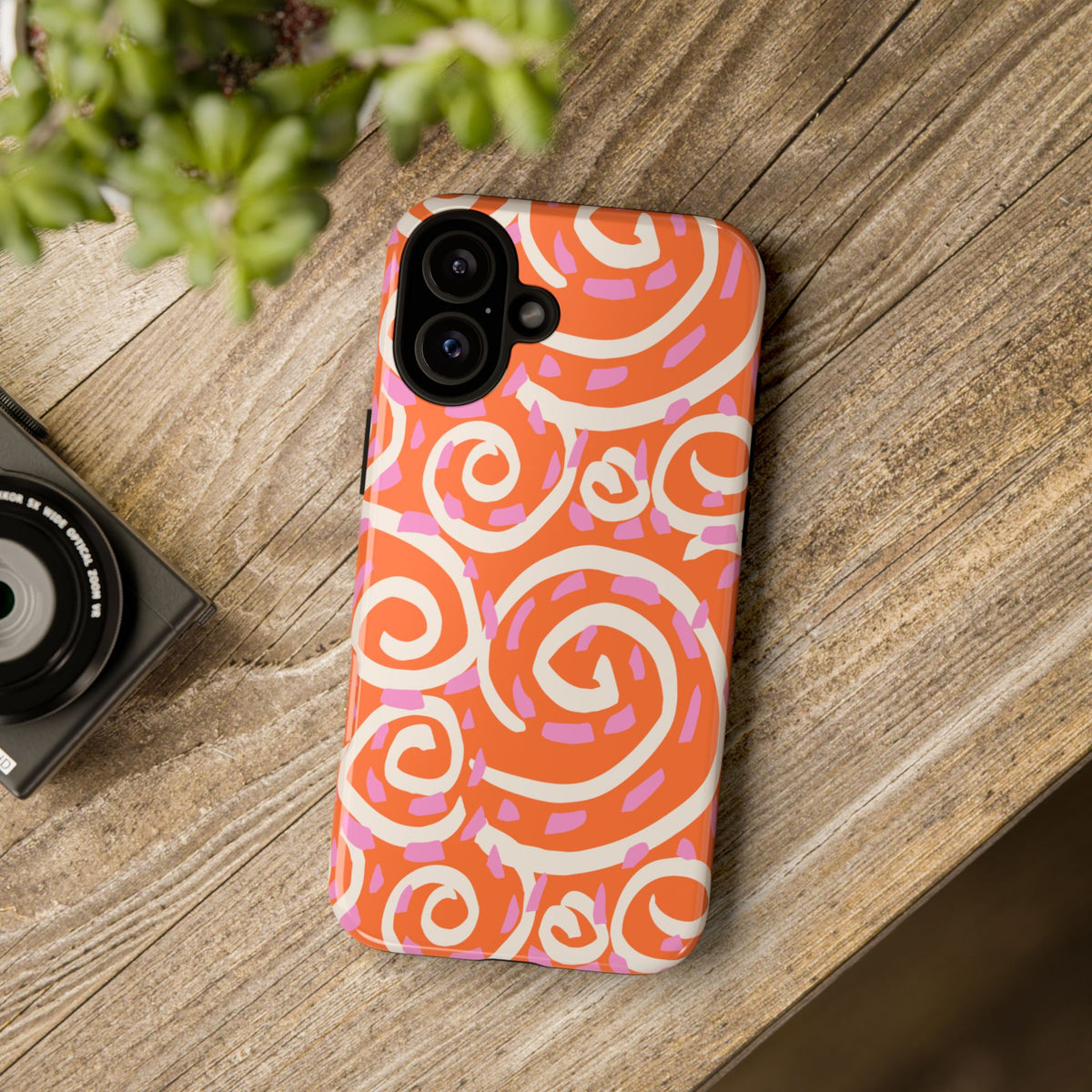 Spiral Swirl Tough Phone Case – Bright Orange & Pink Abstract Protection