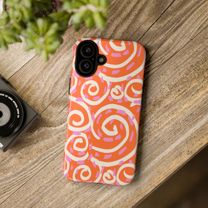 Spiral Swirl Tough Phone Case – Bright Orange & Pink Abstract Protection