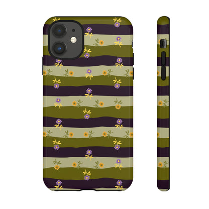 Floral Stripe Tough Phone Case — Olive & Plum Protective Cover