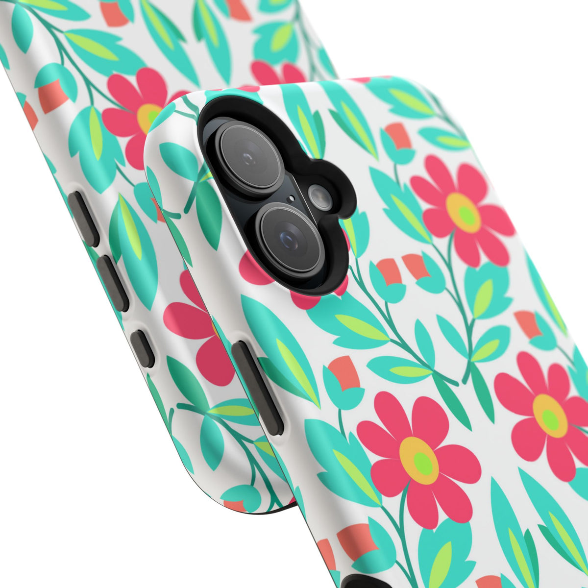 Floral Magnetic Impact-Resistant Phone Case — Pink & Teal Flower Pattern