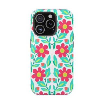 Floral Magnetic Impact-Resistant Phone Case — Pink & Teal Flower Pattern