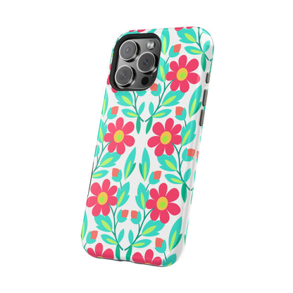 Floral Magnetic Impact-Resistant Phone Case — Pink & Teal Flower Pattern