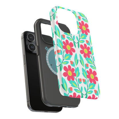 Floral Magnetic Impact-Resistant Phone Case — Pink & Teal Flower Pattern