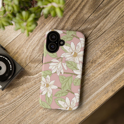 Floral Magnolia Tough Phone Case — Pink Botanical Protective Case