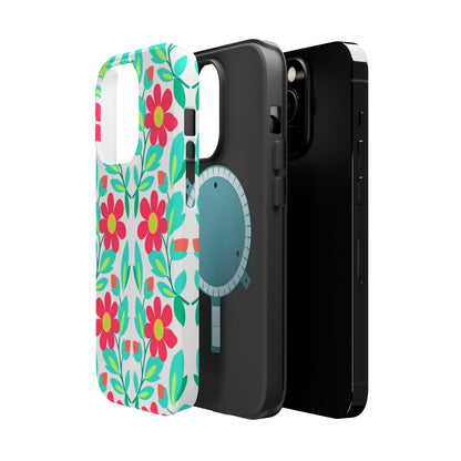 Floral Magnetic Impact-Resistant Phone Case — Pink & Teal Flower Pattern