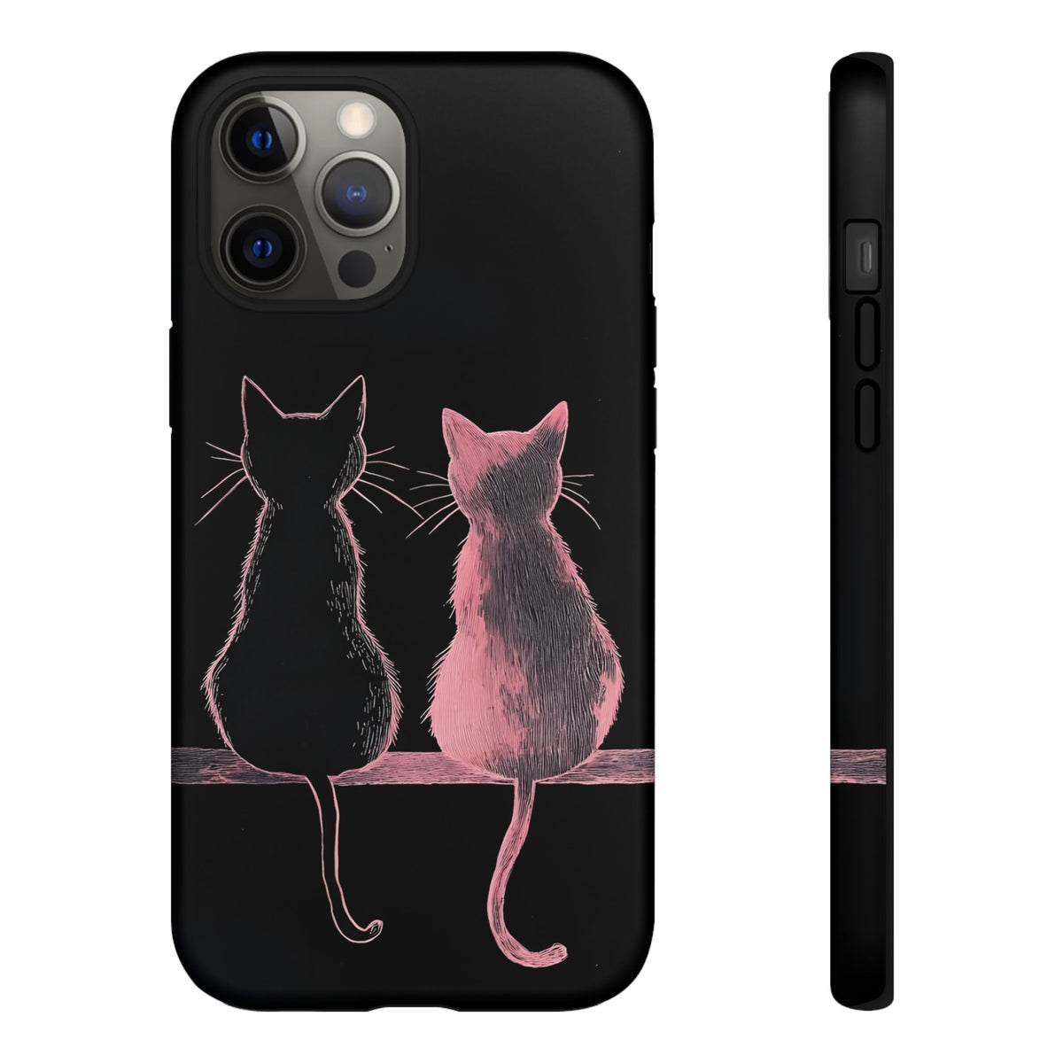 Cute Pink Cats Tough Phone Case – Protective iPhone Cover with Kittens Silhouette