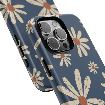 Daisy Pattern Tough Phone Case – Navy Floral Protective Cover