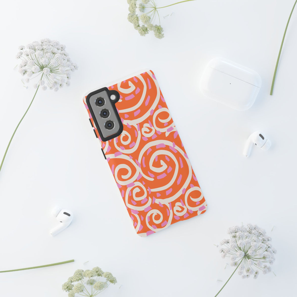 Spiral Swirl Tough Phone Case – Bright Orange & Pink Abstract Protection