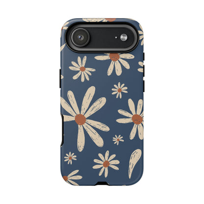 Daisy Pattern Tough Phone Case – Navy Floral Protective Cover
