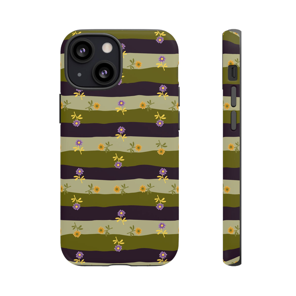 Floral Stripe Tough Phone Case — Olive & Plum Protective Cover