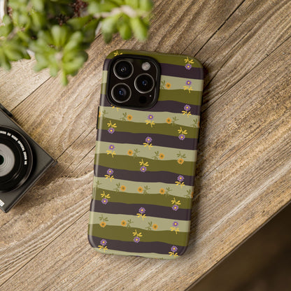 Floral Stripe Tough Phone Case — Olive & Plum Protective Cover