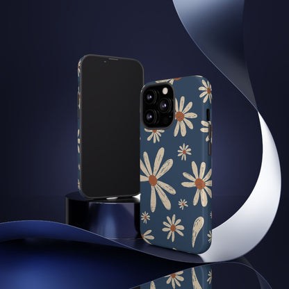 Daisy Pattern Tough Phone Case – Navy Floral Protective Cover
