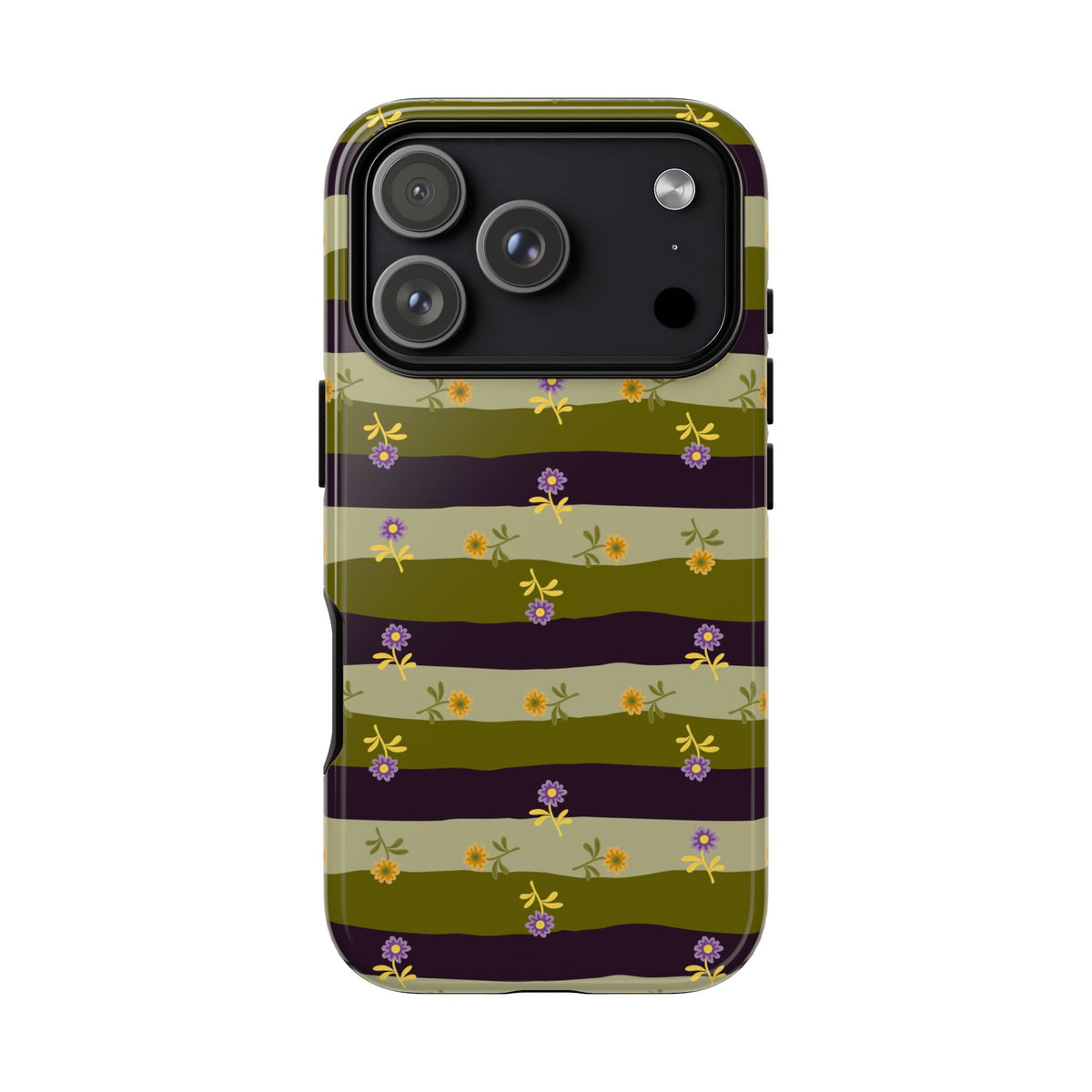 Floral Stripe Tough Phone Case — Olive & Plum Protective Cover