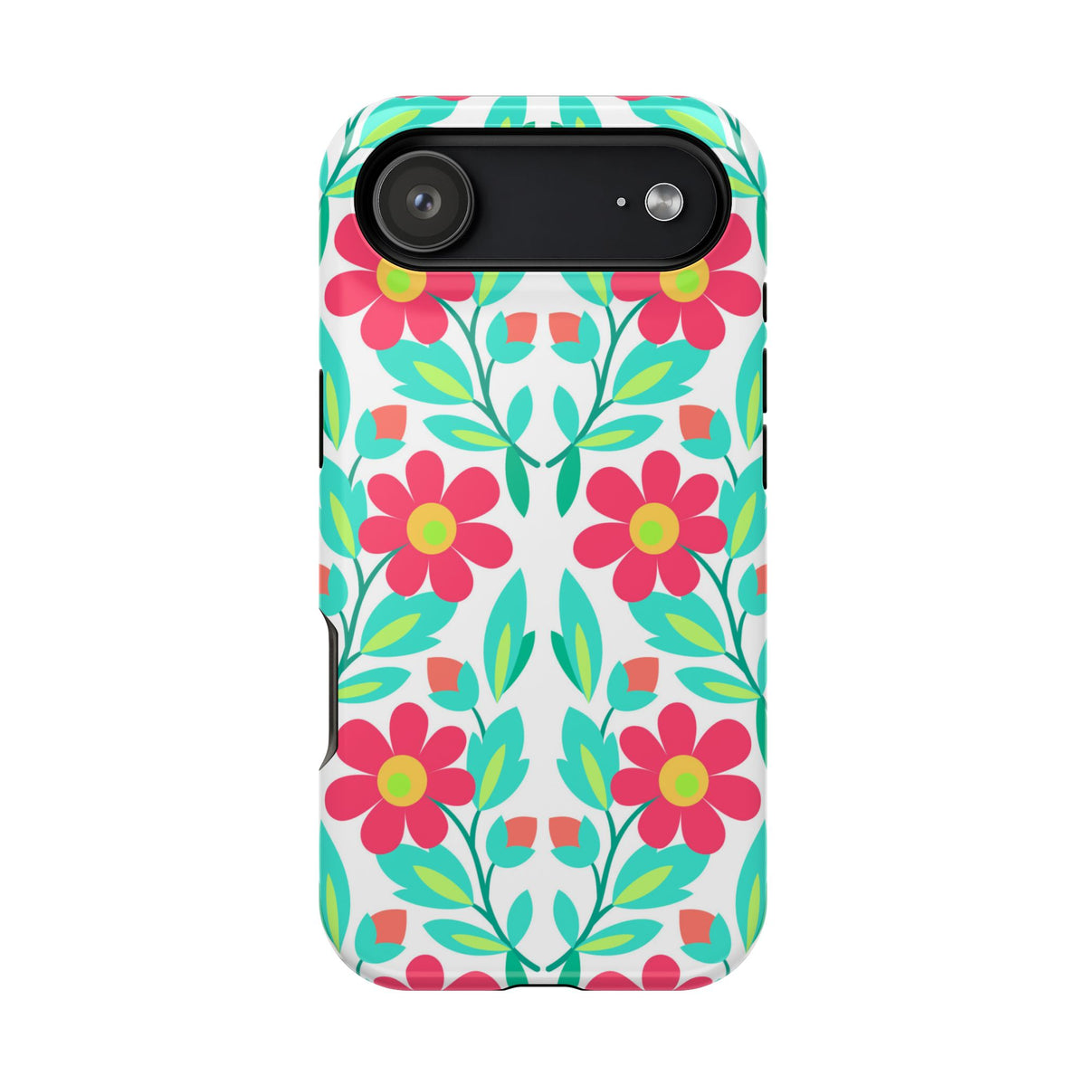 Floral Magnetic Impact-Resistant Phone Case — Pink & Teal Flower Pattern