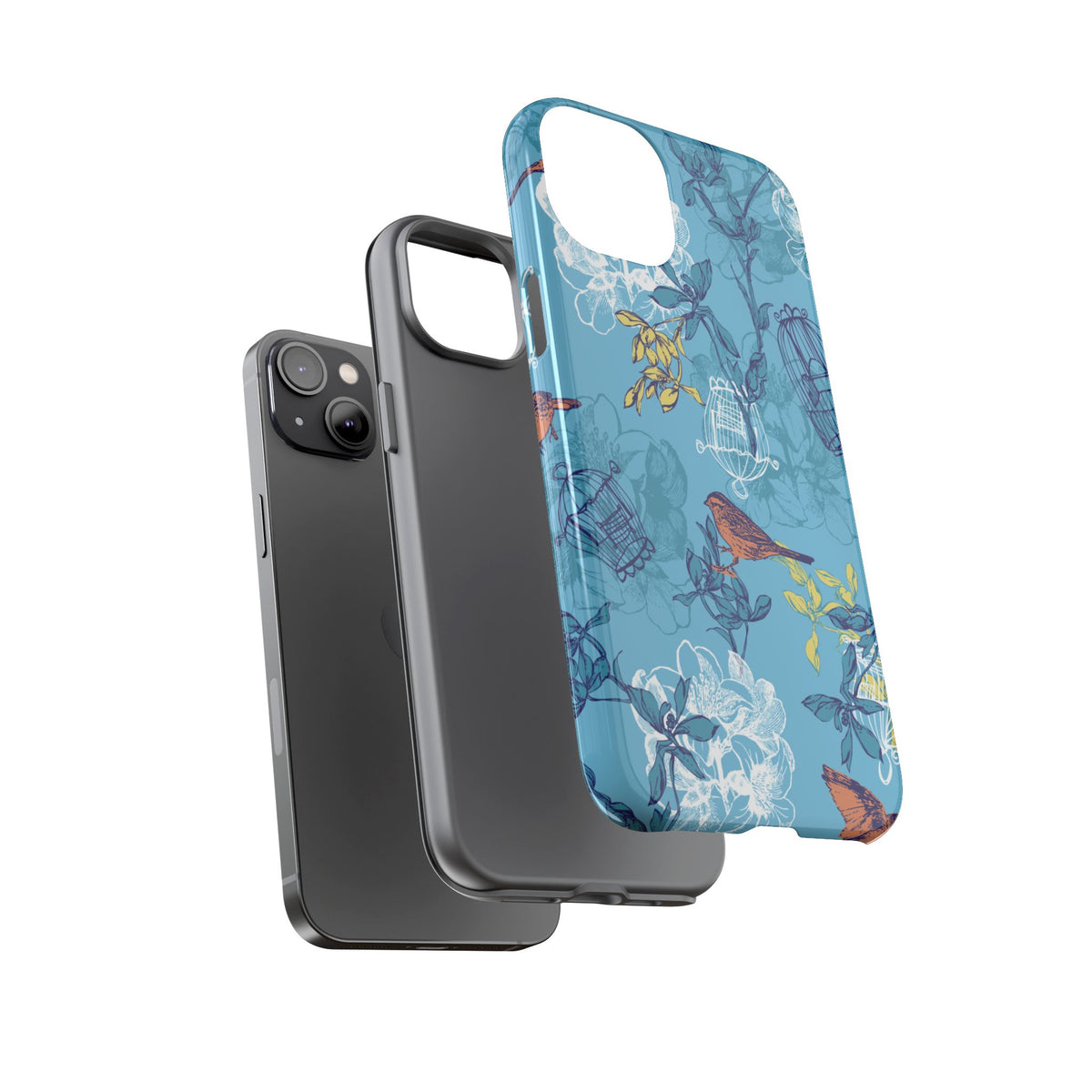 Floral Bird Tough Phone Case — Blue Birdcage Pattern