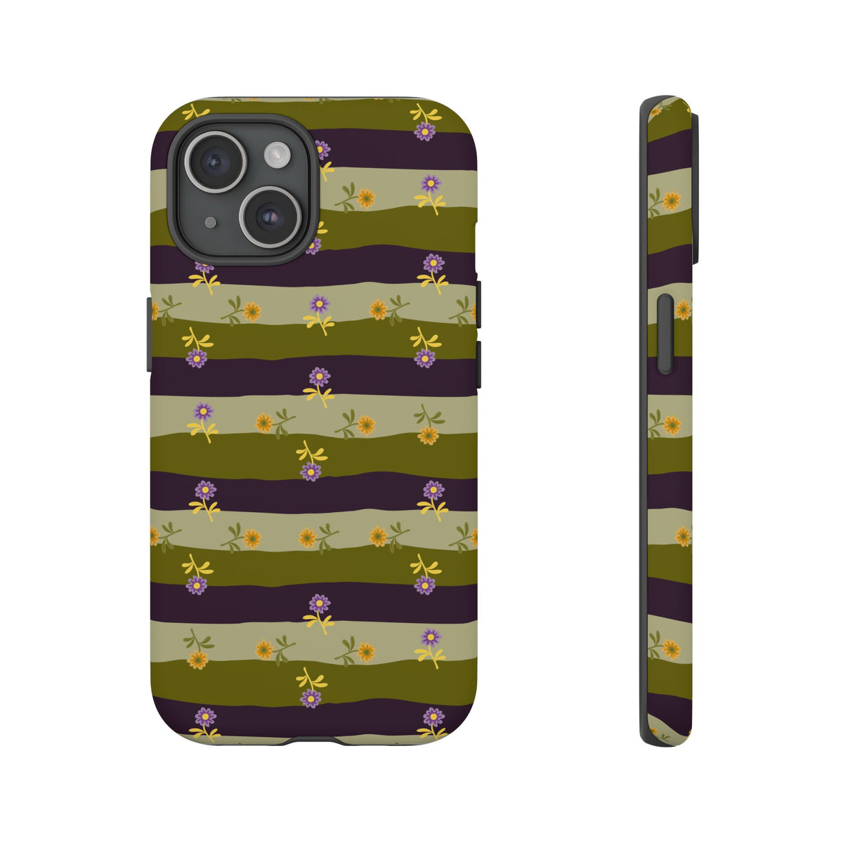Floral Stripe Tough Phone Case — Olive & Plum Protective Cover