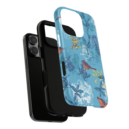 Floral Bird Tough Phone Case — Blue Birdcage Pattern