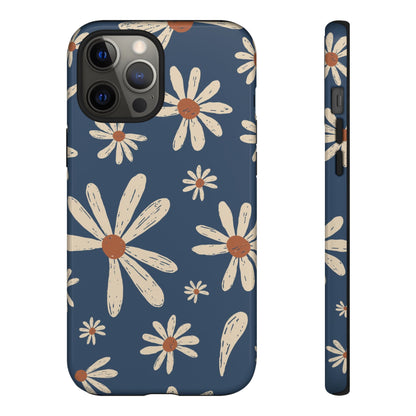 Daisy Pattern Tough Phone Case – Navy Floral Protective Cover