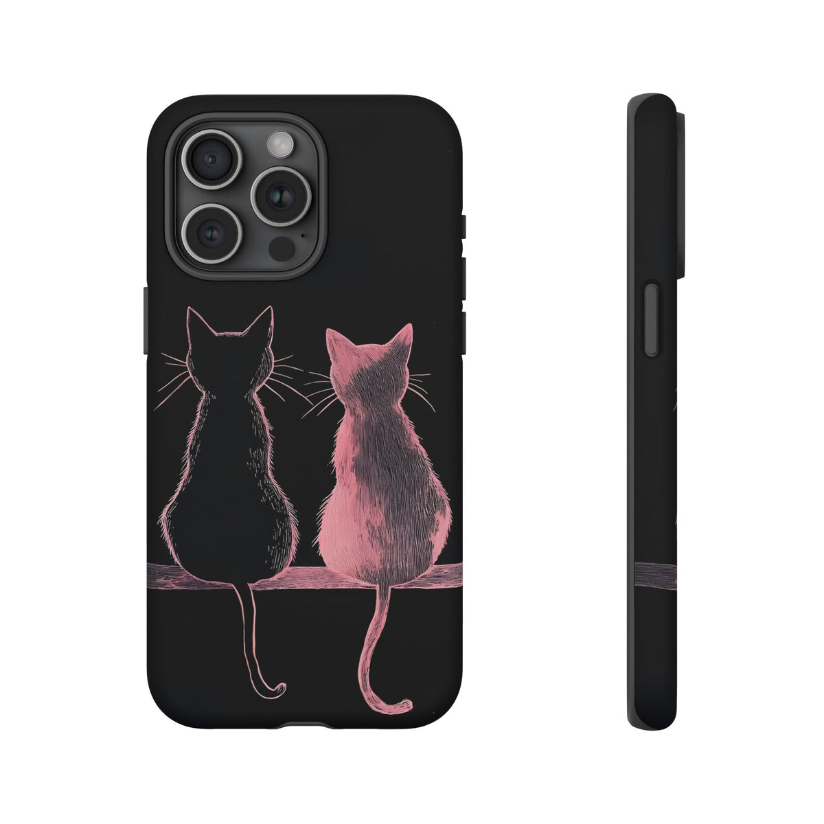 Cute Pink Cats Tough Phone Case – Protective iPhone Cover with Kittens Silhouette