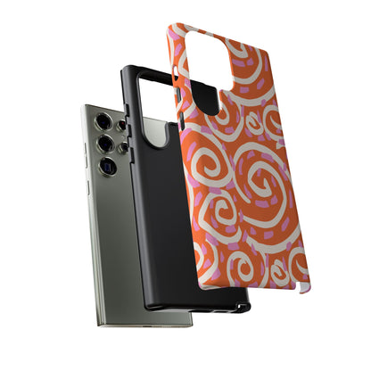 Spiral Swirl Tough Phone Case – Bright Orange & Pink Abstract Protection