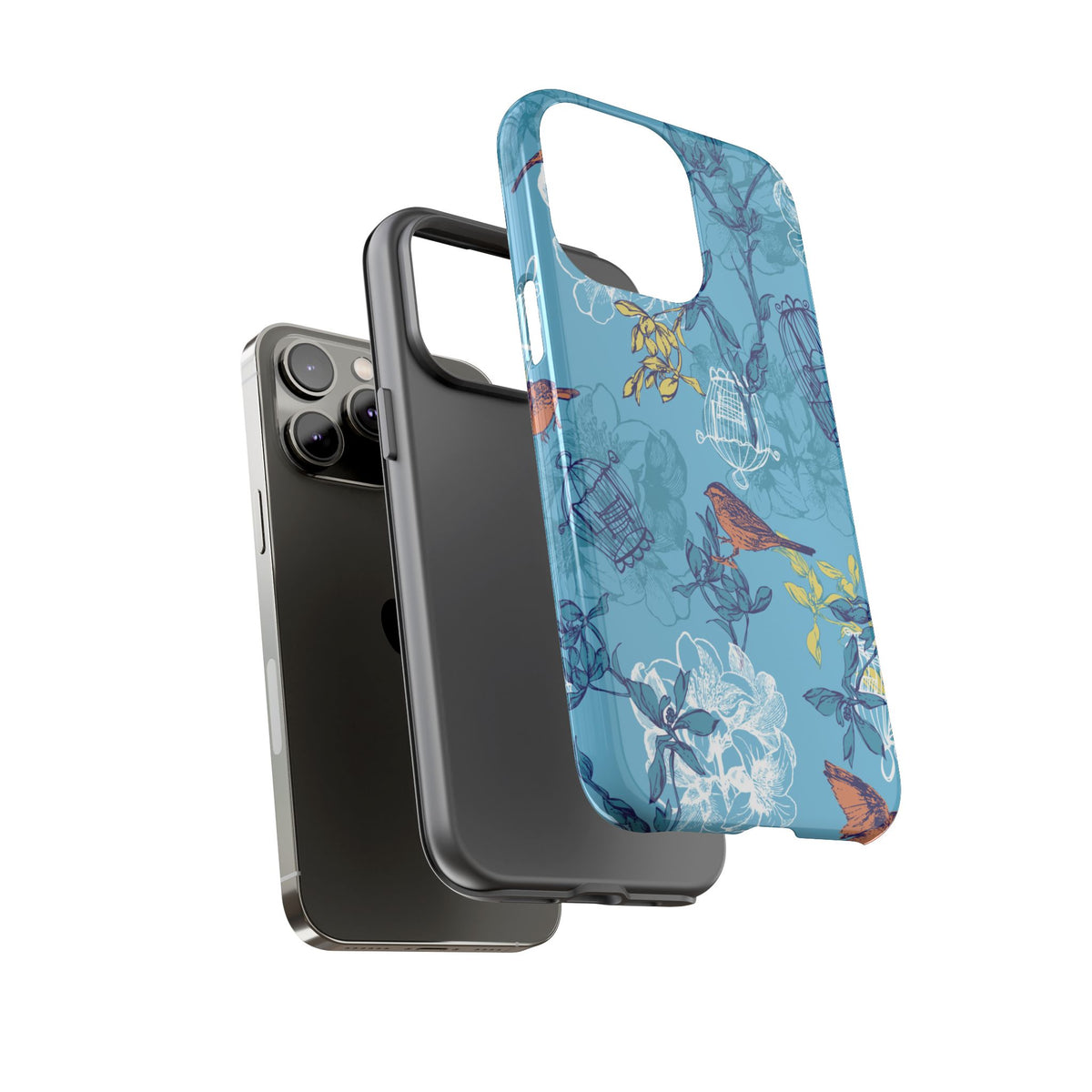 Floral Bird Tough Phone Case — Blue Birdcage Pattern
