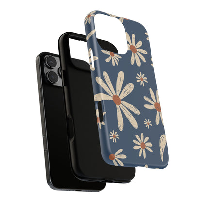 Daisy Pattern Tough Phone Case – Navy Floral Protective Cover