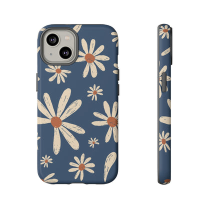 Daisy Pattern Tough Phone Case – Navy Floral Protective Cover