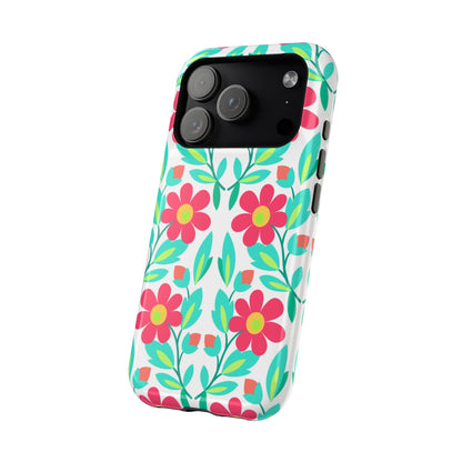 Floral Magnetic Impact-Resistant Phone Case — Pink & Teal Flower Pattern