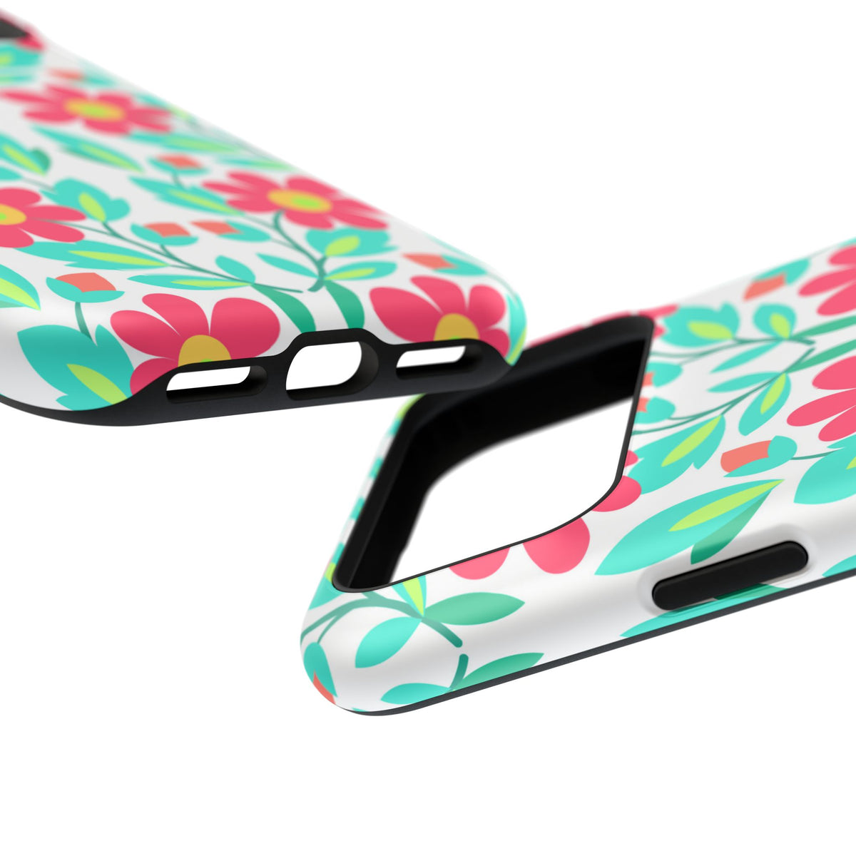 Floral Magnetic Impact-Resistant Phone Case — Pink & Teal Flower Pattern