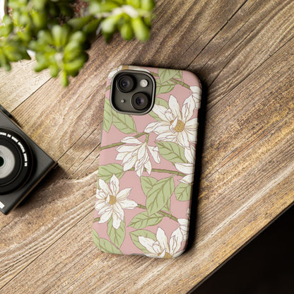 Floral Magnolia Tough Phone Case — Pink Botanical Protective Case