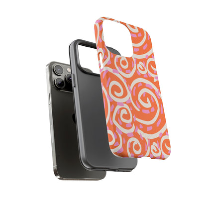 Spiral Swirl Tough Phone Case – Bright Orange & Pink Abstract Protection