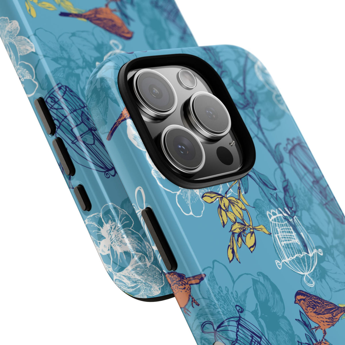 Floral Bird Tough Phone Case — Blue Birdcage Pattern