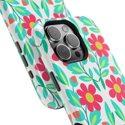 Floral Magnetic Impact-Resistant Phone Case — Pink & Teal Flower Pattern