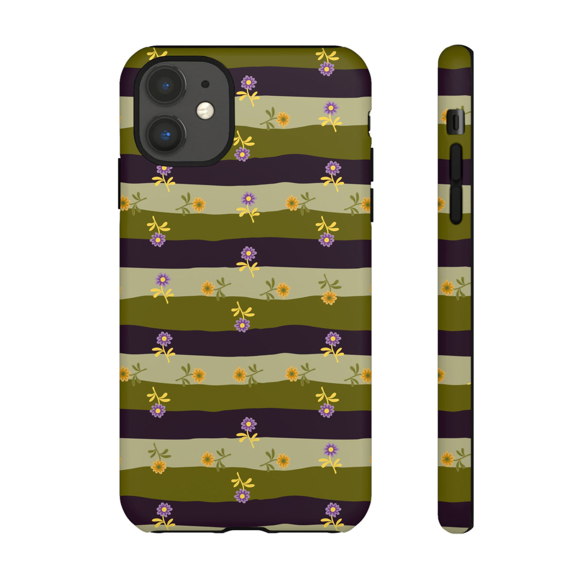 Floral Stripe Tough Phone Case — Olive & Plum Protective Cover