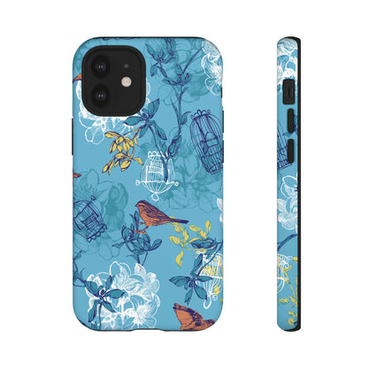 Floral Bird Tough Phone Case — Blue Birdcage Pattern