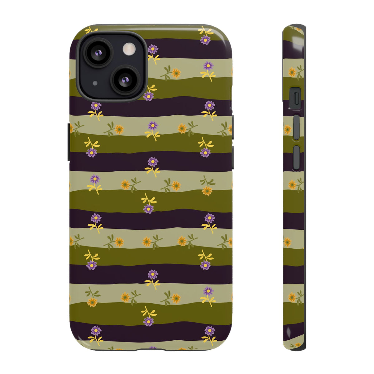 Floral Stripe Tough Phone Case — Olive & Plum Protective Cover