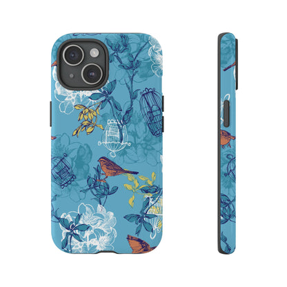 Floral Bird Tough Phone Case — Blue Birdcage Pattern