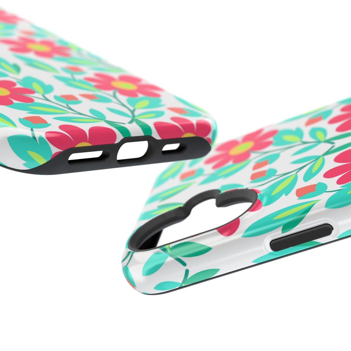 Floral Magnetic Impact-Resistant Phone Case — Pink & Teal Flower Pattern