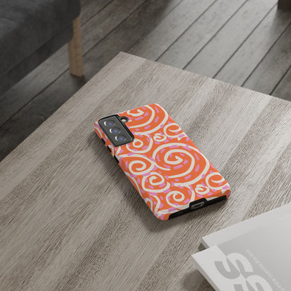 Spiral Swirl Tough Phone Case – Bright Orange & Pink Abstract Protection
