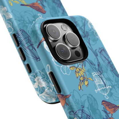 Floral Bird Tough Phone Case — Blue Birdcage Pattern