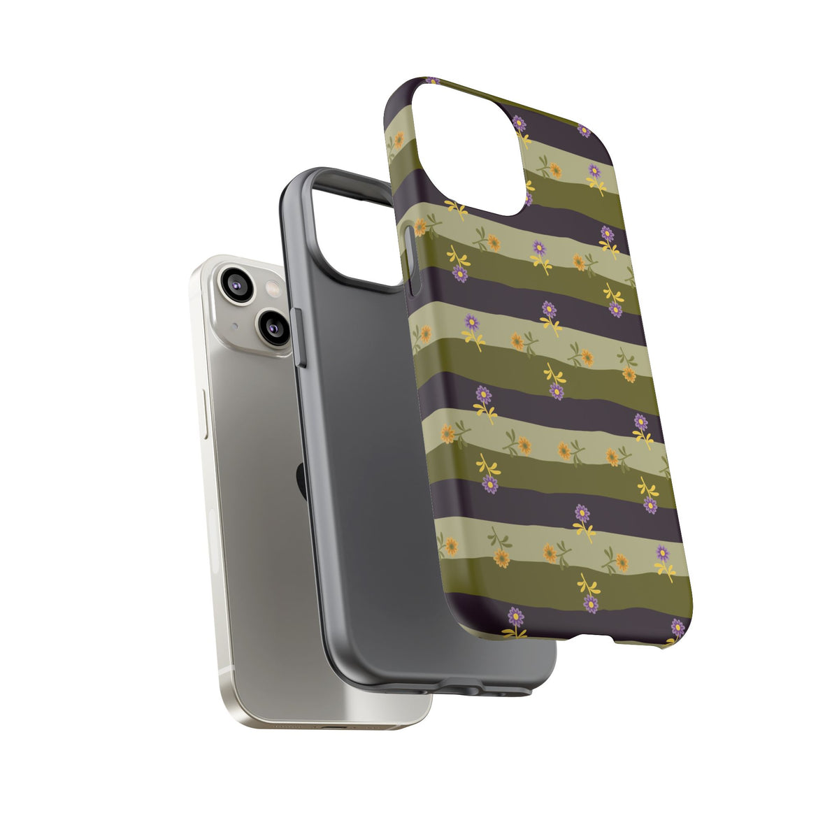 Floral Stripe Tough Phone Case — Olive & Plum Protective Cover