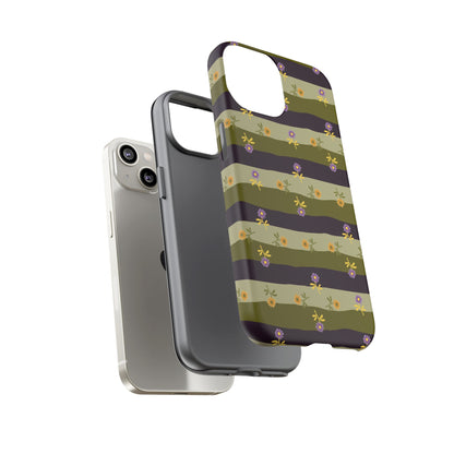 Floral Stripe Tough Phone Case — Olive & Plum Protective Cover