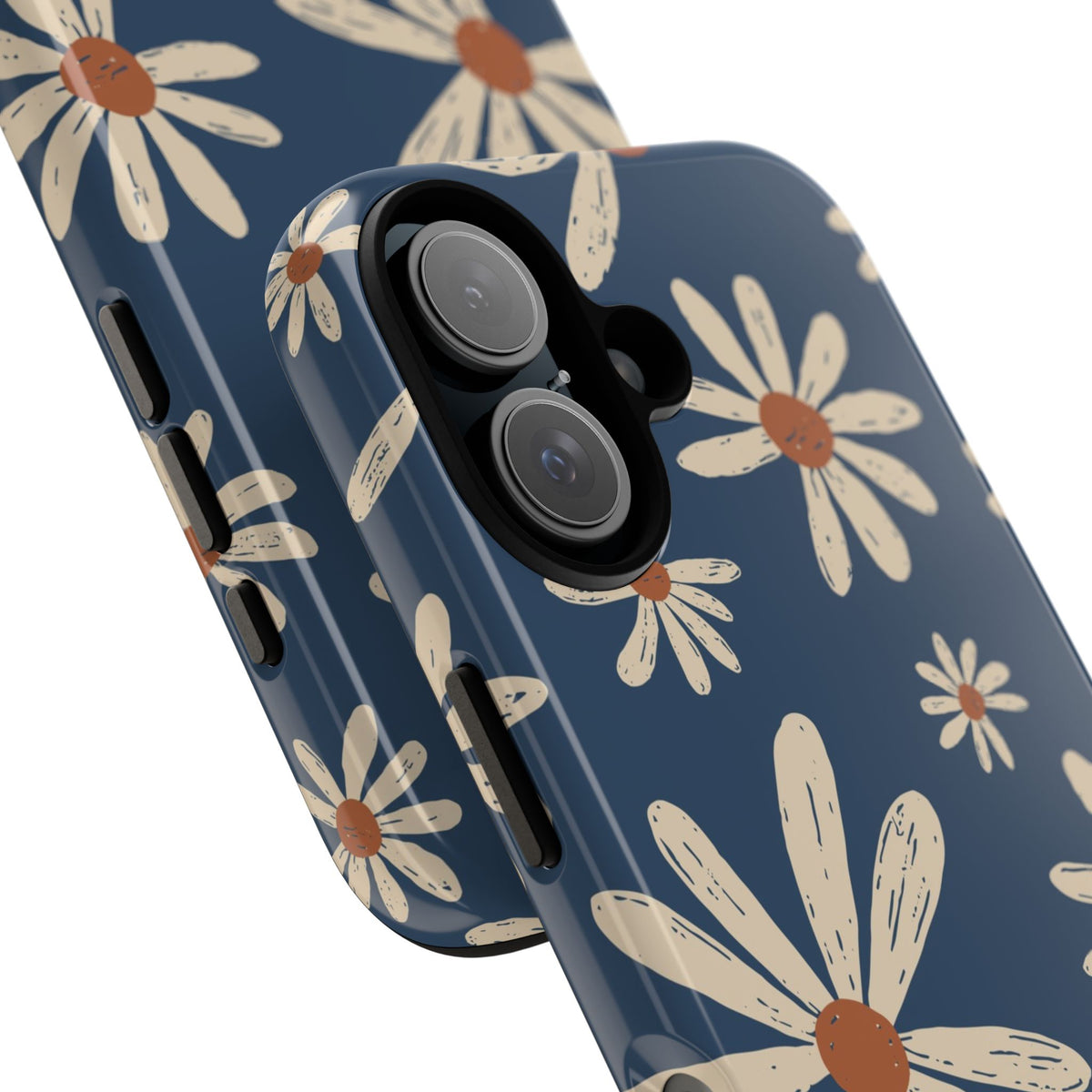 Daisy Pattern Tough Phone Case – Navy Floral Protective Cover
