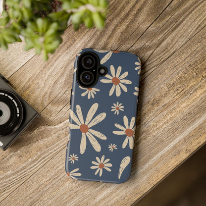 Daisy Pattern Tough Phone Case – Navy Floral Protective Cover