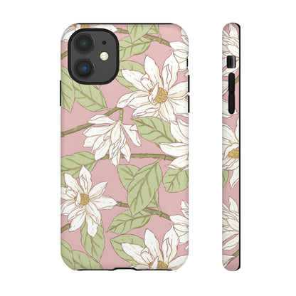 Floral Magnolia Tough Phone Case — Pink Botanical Protective Case