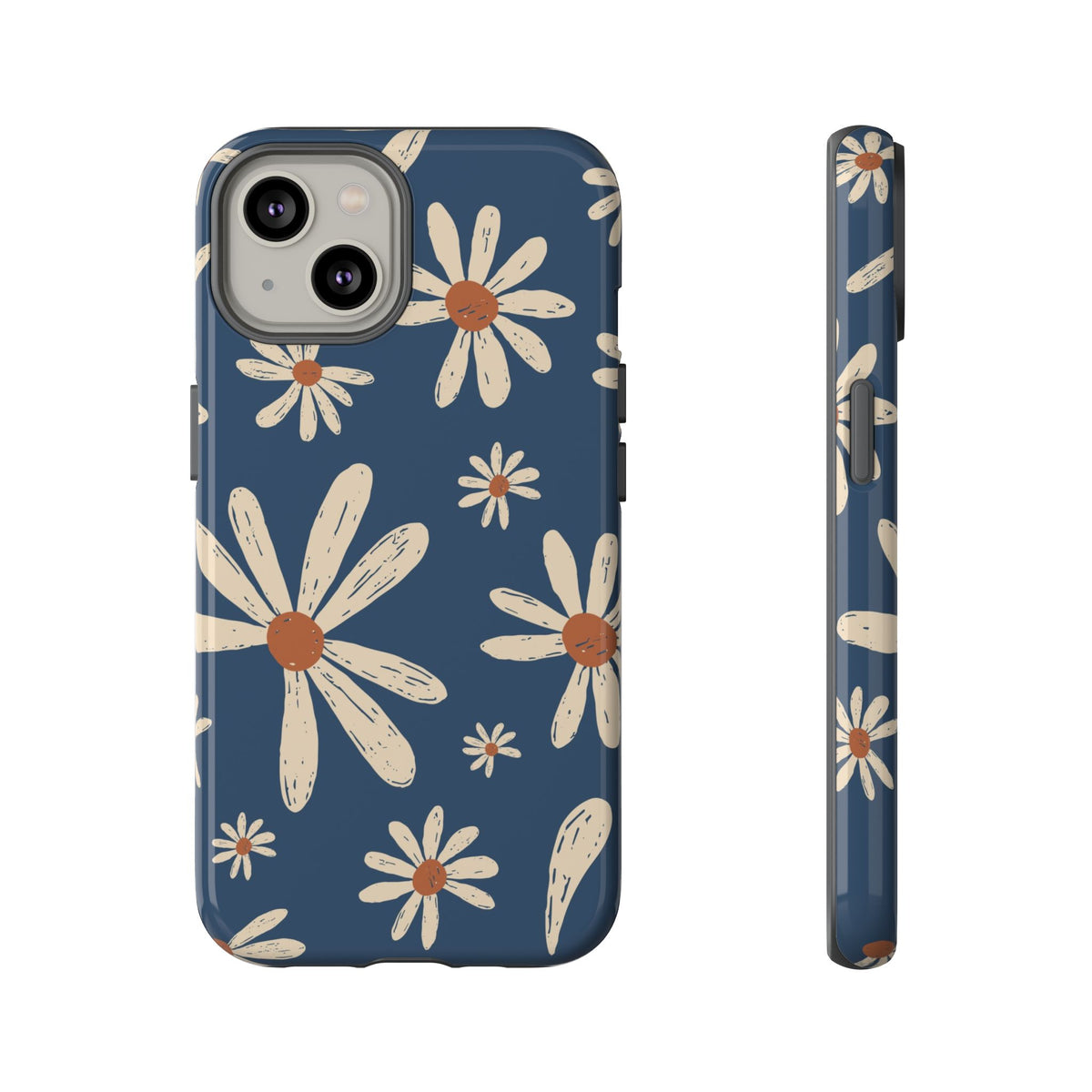 Daisy Pattern Tough Phone Case – Navy Floral Protective Cover